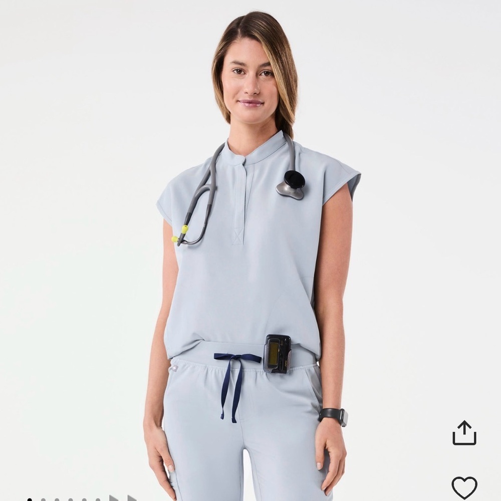 FIGS Dusty Blue Small Rafaela Scrub Top and Med Jogger bottom